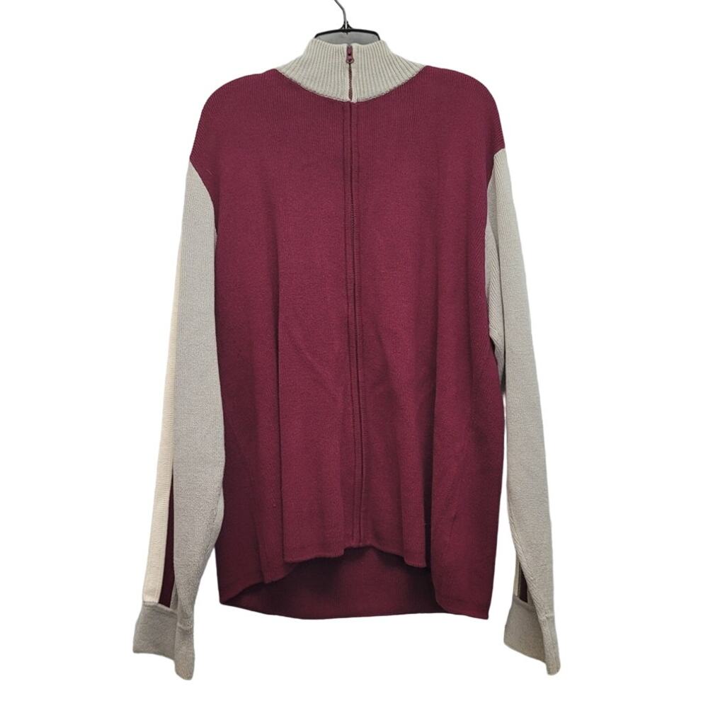 Joe Boxer Mens Large 100% Cotton Long Sleeve Arm Stripes Full Zip Knit Sweater